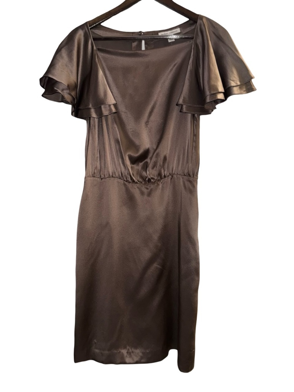 NWT Banana Republic 100% Silk Chocolate Brown Midi‎ Dress Flutter Sleeve 4 - Picture 2 of 4